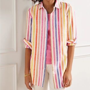 Talbots 100% linen Striped button down Shirt size LP